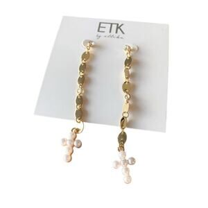 Ettika Revolve Dangle Gold and Pearl
Cross Earrings